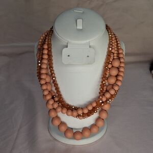 Time & Tru Multi-Strand Pink Wooden Beads Faceted Glass Beaded Chunky Necklcae